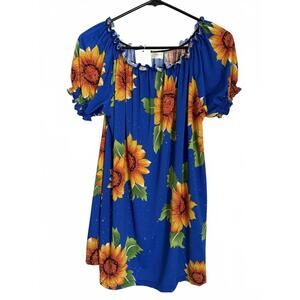 NEW Seven Islands Women's Blouse Medium Blue Floral Tropical Retro Summer Orange